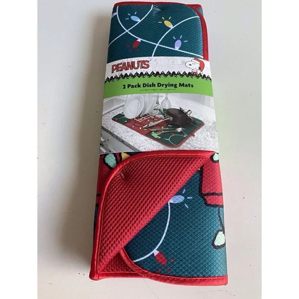 2 Pack Peanuts Snoopy Holidays Dish Drying Mat Dog House Christmas Lights NEW